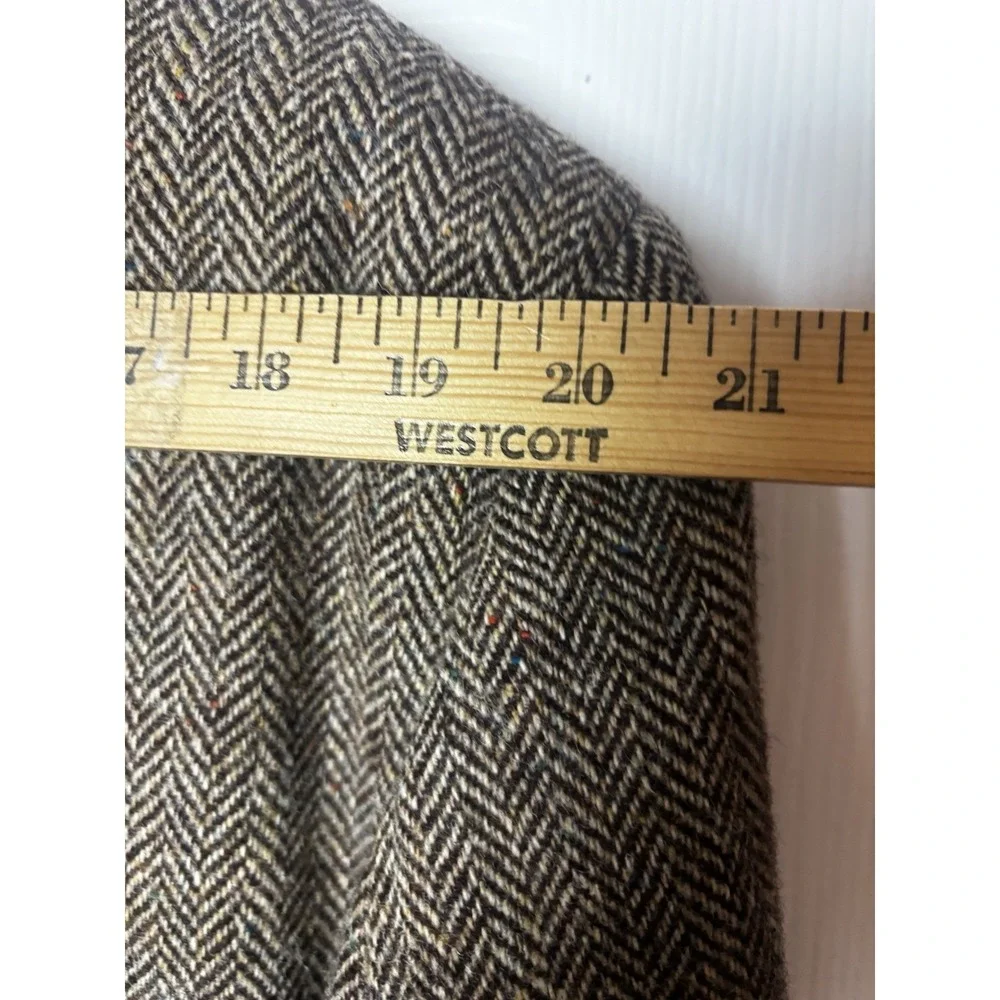 Harris Tweed Jos A Bank Brown Herringbone Blazer Men's 44L Wool Leather Buttons*
